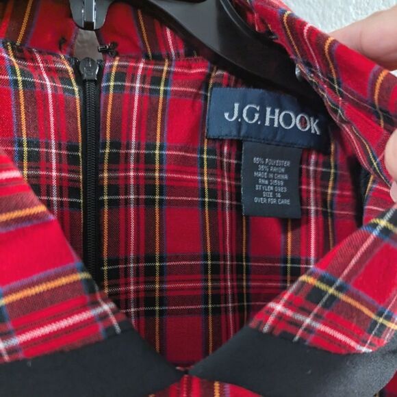 J.G. Hook Vintage 90s red & black plaid big collar long sleeve dress womens 14 - Picture 4 of 6